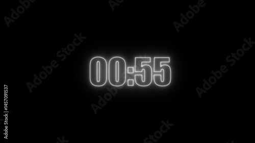 glowing neon colorful 1 minute countdown animation from 60 seconds to 0 seconds.  60 seconds to 0 seconds on a transparent background.1 minute countdown timer on a transparent background.