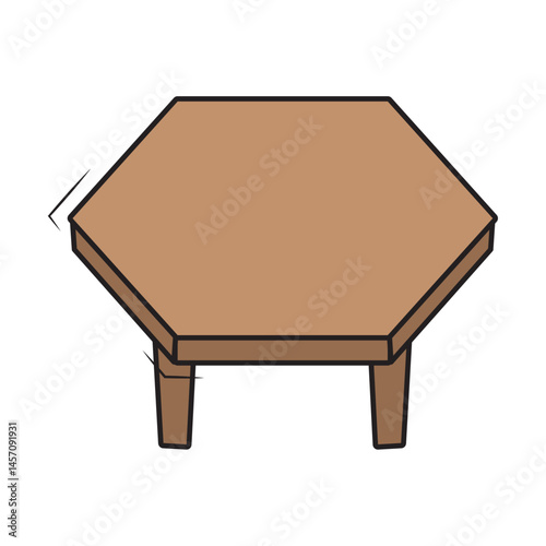 Hexagon brown wooden table. Vector