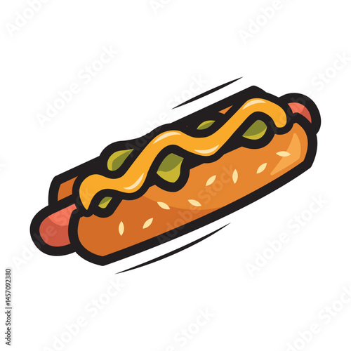 Hotdog with mustard topping. Vector