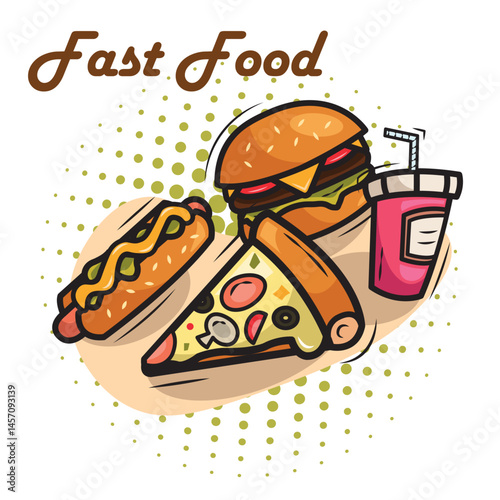 Full fast food combo set. Vector