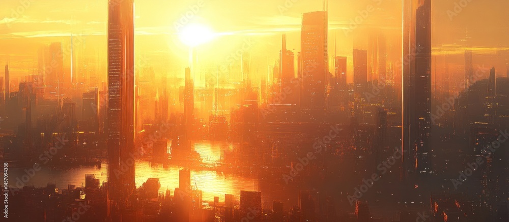 Obraz premium Sunrise over a futuristic metropolis