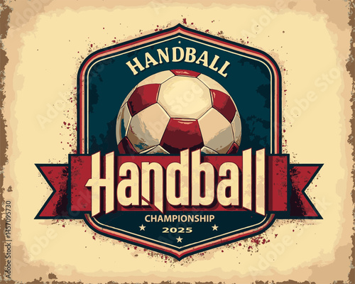 A vibrant visual representing the 2025 handball championship showcases a large ball and unique typography. This design embodies the spirited energy of the event and its competitive nature.