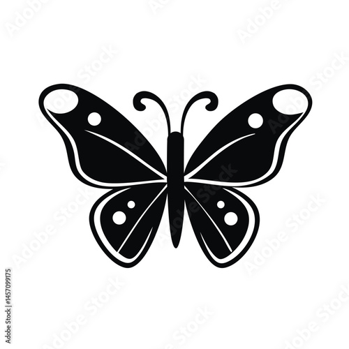 Abstract black silhouette butterfly on white background. Vector illustration