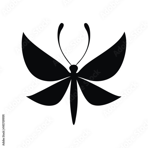 Abstract black silhouette butterfly on white background. Vector illustration