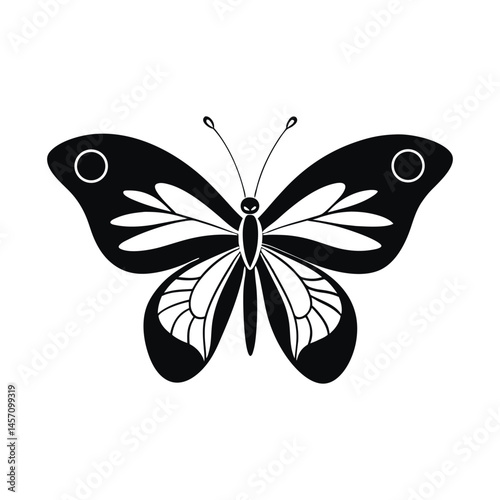 Abstract black silhouette butterfly on white background. Vector illustration