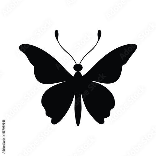 Abstract black silhouette butterfly on white background. Vector illustration