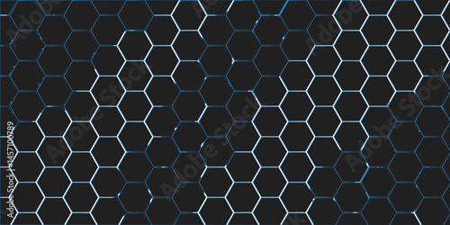 Blue metal net texture, a seamless hexagonal pattern on a grid backdrop, an industrial design illustration