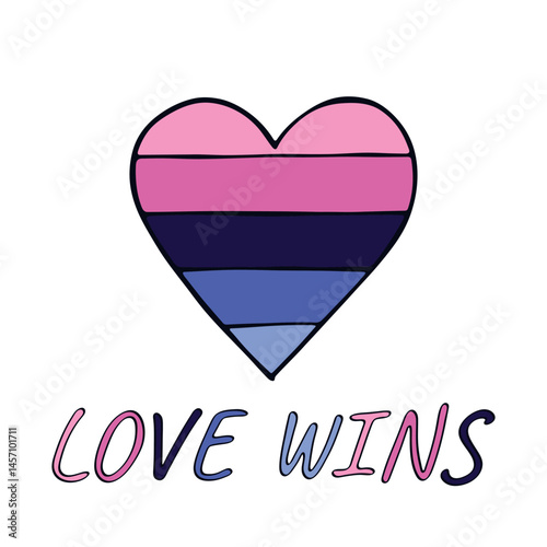 Colorful heart shape Omnisexual pride flag Happy pride day LGBTQIA community Pride Month Vector hand drawn doodle for posters, stickers, logo, cards