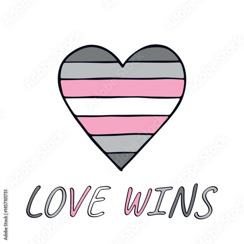 Colorful heart shape Demigirl pride flag Happy pride day LGBTQIA community Pride Month Vector hand drawn doodle for posters, stickers, logo, cards
