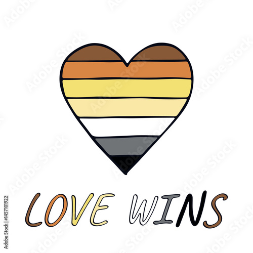 Colorful heart shape Bear brotherhood pride flag Happy pride day LGBTQIA community Pride Month Vector hand drawn doodle for posters, stickers, logo, cards