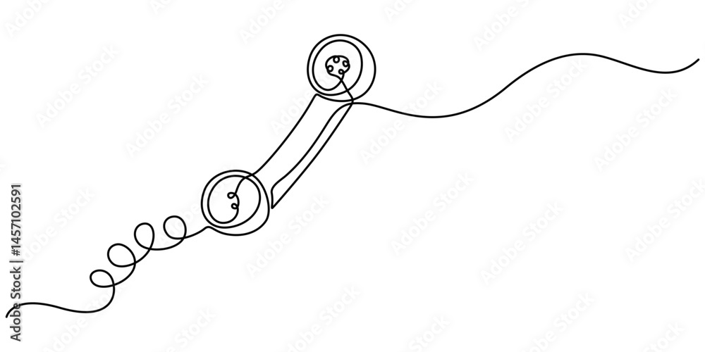 Fototapeta premium One line drawing of isolated vector object telephone receiver. Vintage retro telephone communication concept, Line drawing handset cell. Single draw phone icon, Old telephone minimalism Premium pro.