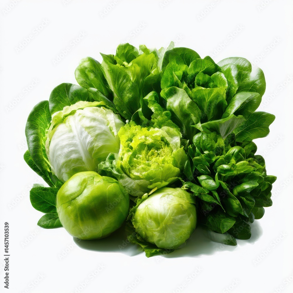 Assorted fresh lettuce isolated on white background Assorted fresh lettuce isolated on white background