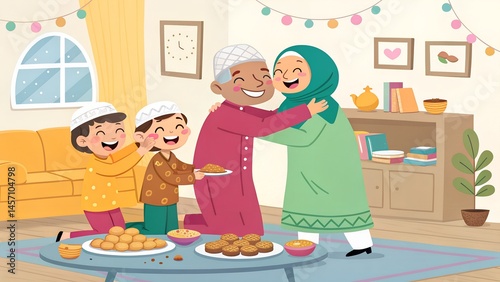 A family celebrating Eid ul Azha in their home...