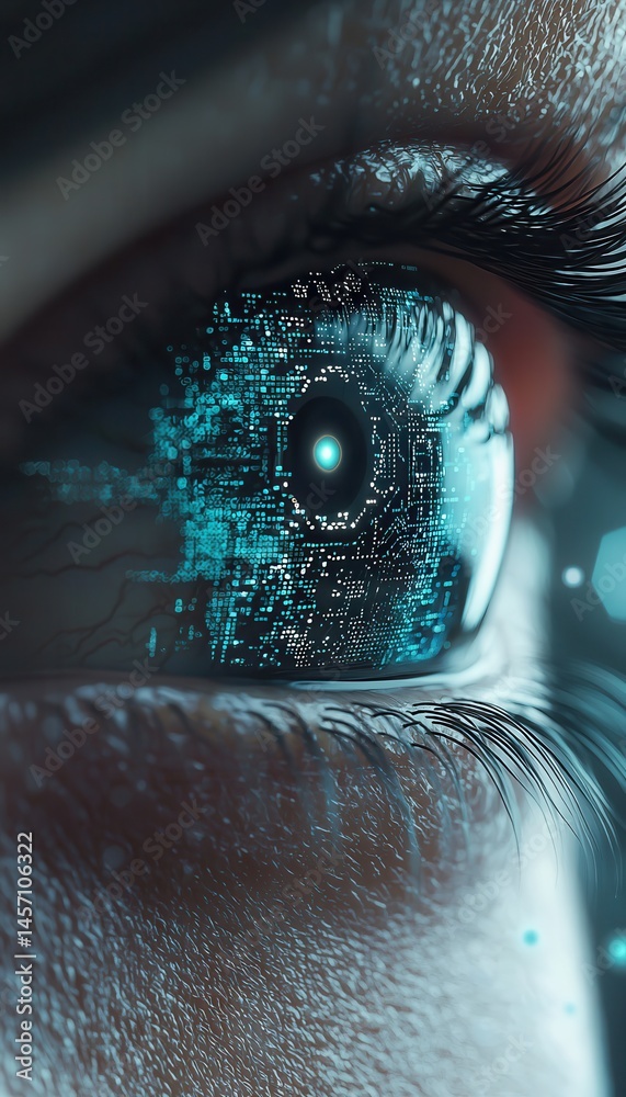 AI-Enhanced Vision: Futuristic Data Circuits in Human Eye for Technology Design Concepts