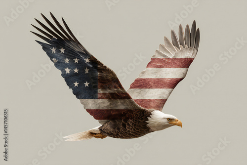 American eagle in flight. American bald eagle in the colors of the American flag in honor of independence