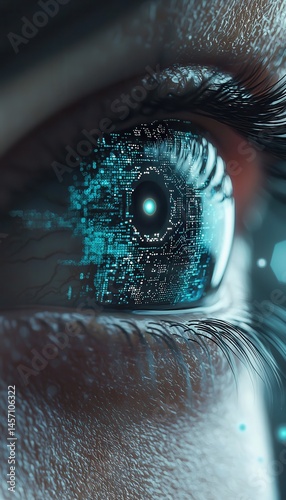 Obraz na płótnie AI-Enhanced Vision: Futuristic Data Circuits in Human Eye for Technology Design Concepts w salonie