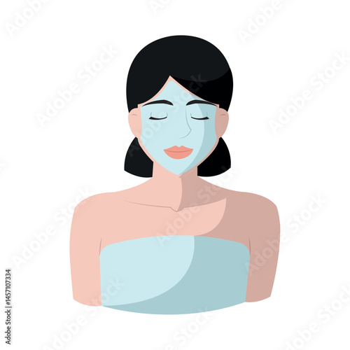 Woman with face mask spa day. Vector