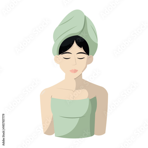Spa woman with towel wrap. Vector