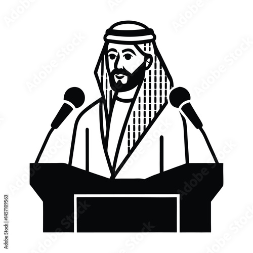 Arab Man Speaking at Podium Silhouette