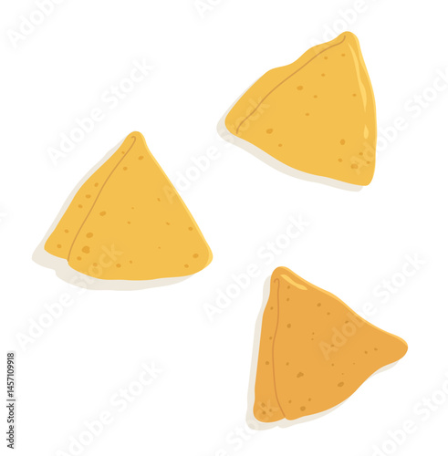 Crispy golden samosa isolated on white background. Flat vector illustration for food menu, packaging, or Indian cuisine design.