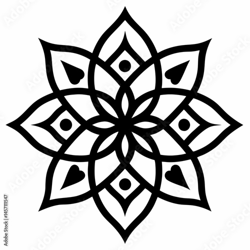 Black and white flower vector. Seamless black and white vector icon.