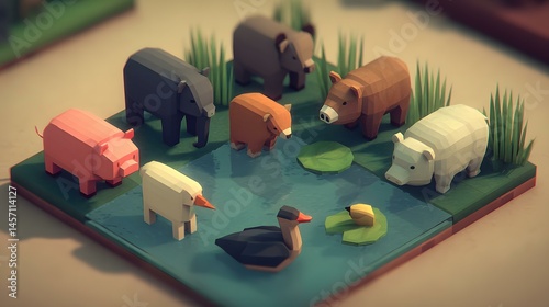 scene where wildlife is made from shifting polygons