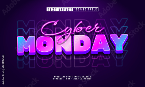 Editable Cyber Monday neon glow text effect, perfect for digital sale events.