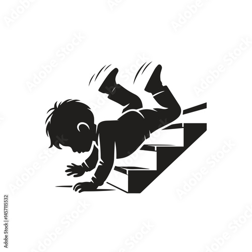 vector silhouette illustration of a kids fell down the stairs