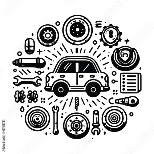 simple automotive element doodle clip art