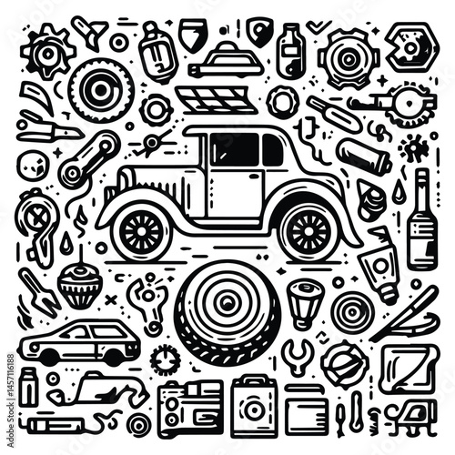 simple automotive element doodle clip art