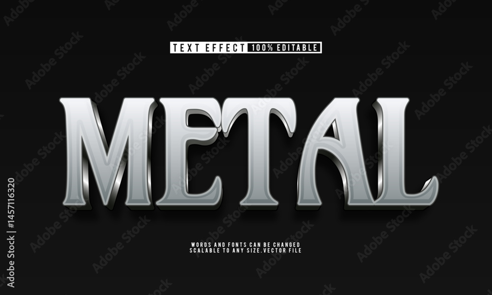 Editable dark metal silver text effect for a sleek, industrial look.
