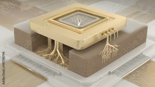 particles magnified to show microprocessors and roots