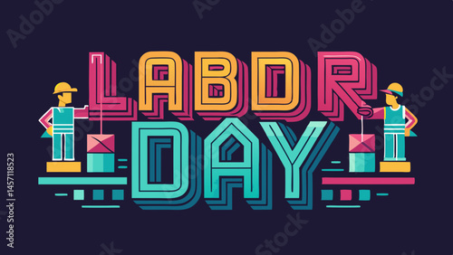 Labor Day text Neon style and object other shape with workers vector jpg