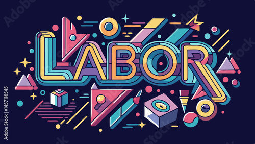 Labor Day text Neon style and object other shape with workers vector jpg