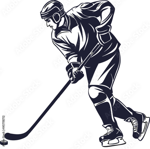 Bold Stylized Vector of Hockey Player in Action with Puck