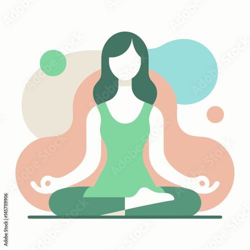 Woman Meditating Featuring, Calm and Peaceful Attitude against Abstract Background  