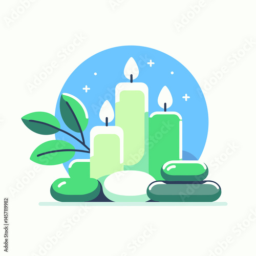 Spa Scene with Candles and Stones for Detox Relaxation  