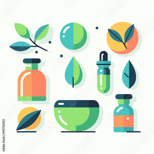 Essential Oils Set, Detox - Colorful Flat Design with Green Elements  