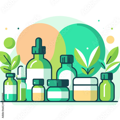 Detox: Essential Oils Set in Flat Design with Green Colors  