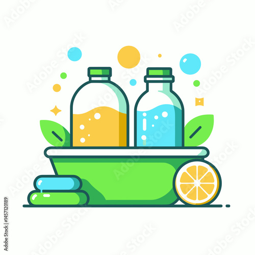 Detox Bath Setup with Bottles and Lemon Against a Clean Background  