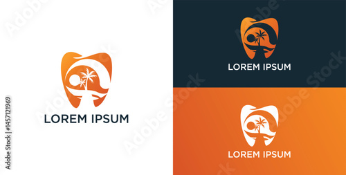 sun landscape logo vector dentist or dental company logo design with sun landscape