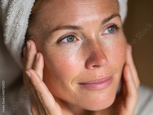 Portrait of a Woman With Radiant Skin Enjoying a Skincare Moment