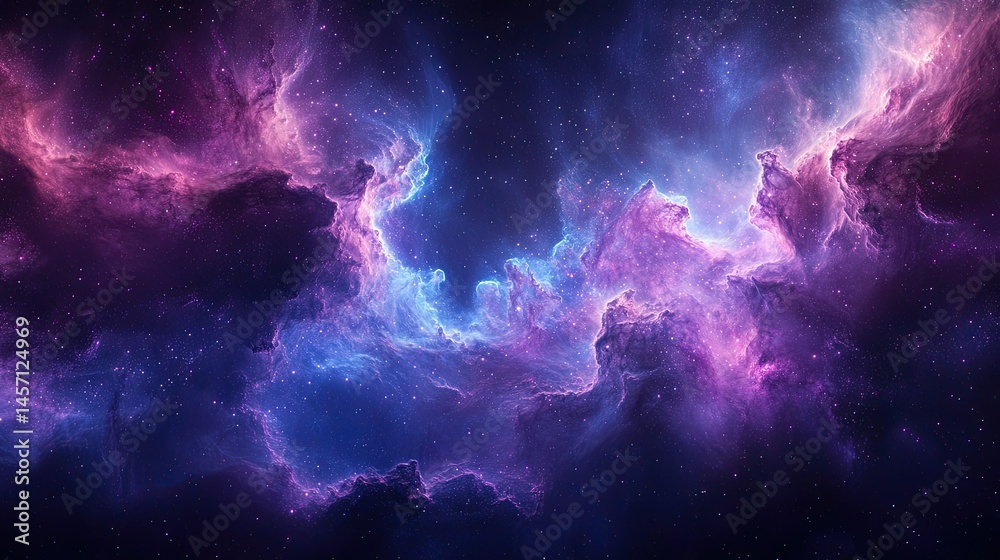 Fototapeta premium Swirling Nebulas and Galaxies Colliding in Deep Space â€“ Brilliant Purple and Blue Energy Waves --