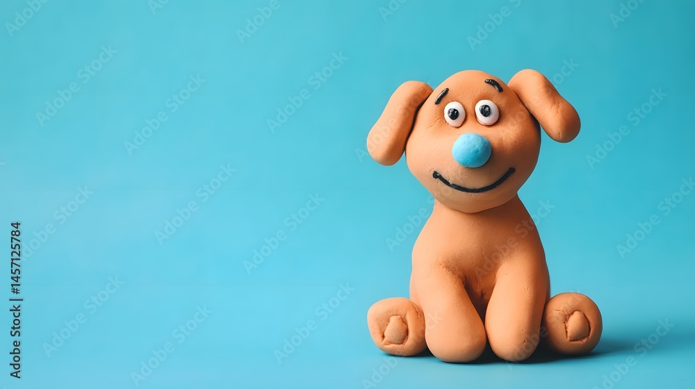 Fototapeta premium Playful clay dog figurine against a vibrant backdrop.