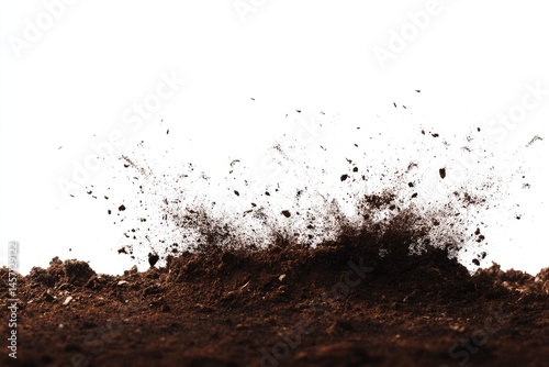 Wet Mud Splatter with Flying Soil and Stains on White Background