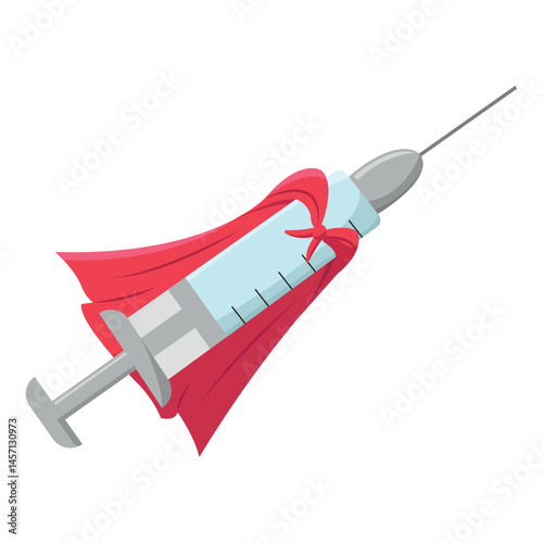 Syringe with superhero cape. Vector