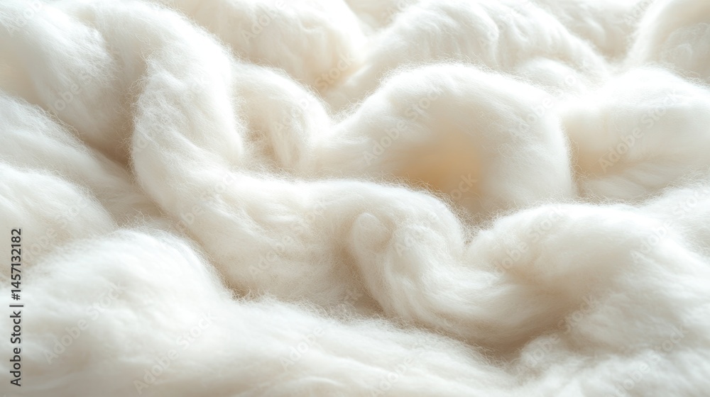 Soft white wool fibers in close-up view twisted and layered texture Soft white wool fibers in close-up view twisted and layered texture