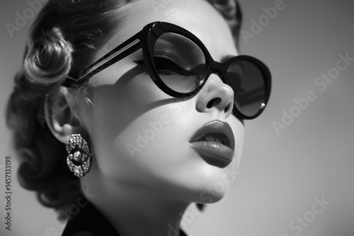 Obraz na płótnie Elegant 1950s-Inspired Black and White Fashion Portrait with a Modern Twist w salonie