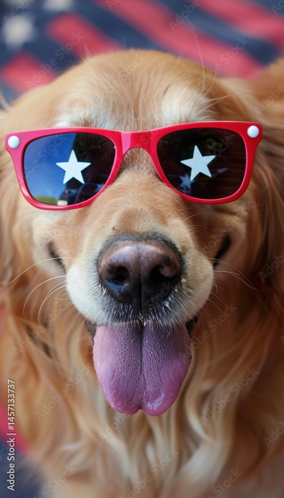 Golden Retriever in Patriotic Sunglasses Celebrating Independence Day