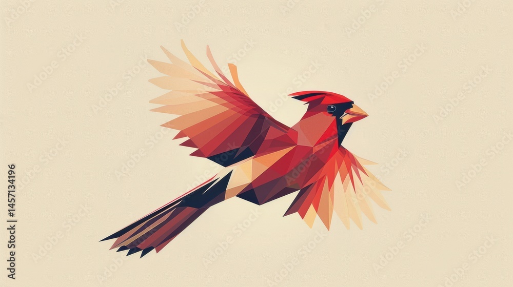 Modern Geometric Cardinal Illustration in Flight for Minimalist Design Projects